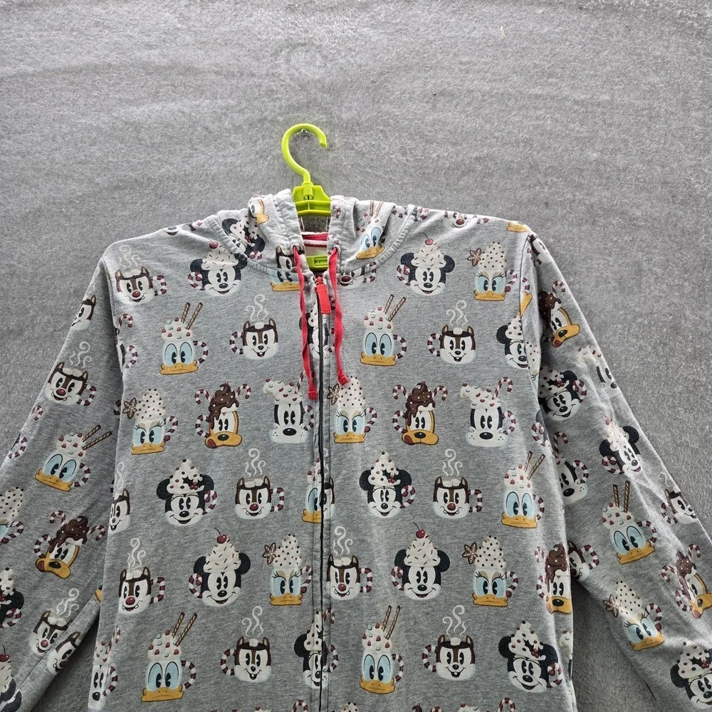 Disney Parks Men Sleepwear XL Gray One‎ Piece Pajamas Mickey Jumpsuit